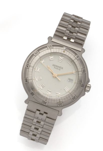 HERMÈS
Montre bracelet en acier, cadran blanc...