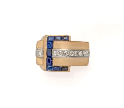Bague tank en or jaune 18K (750/1000) et...