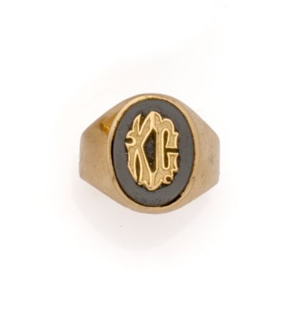 Chevalière en or jaune 18K (750/1000) de...