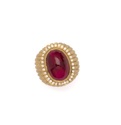 Chevalière d'homme en or jaune 18K (750/1000)...