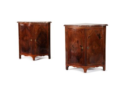 Pair of two-leaf violet wood corner cabinets...