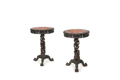 CHINA, 19th century
Set of two pedestal tables...