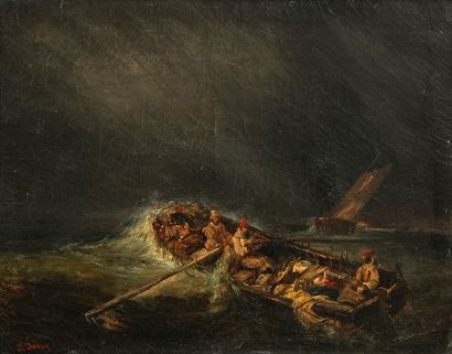 In the style of ISABEY
Boat on the beach
Oil...