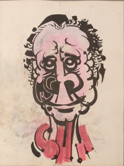 Pol GACHON (1943) 
Portrait 
Ink and watercolor
Signed...