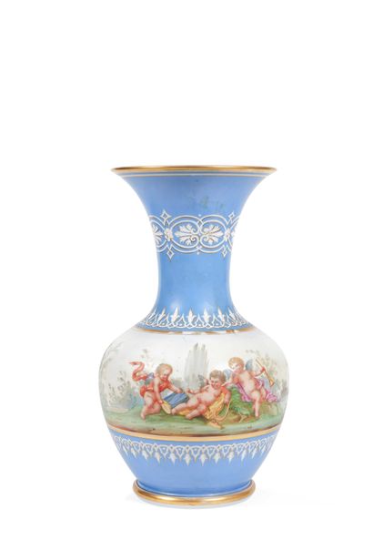 A baluster-shaped opaline vase decorated...