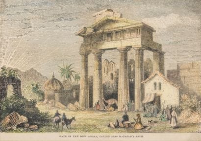 Lithographie représentant l'arche d'Hadrien
Circa...