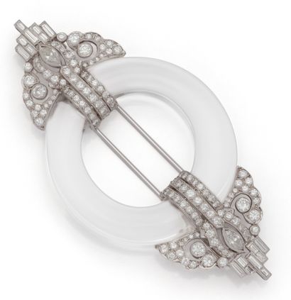 Elegant Art-Deco brooch in 18K (750/1000)...