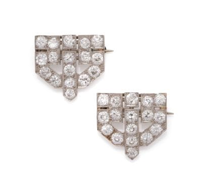 Pair of Art Deco and platinum (850/1000)...