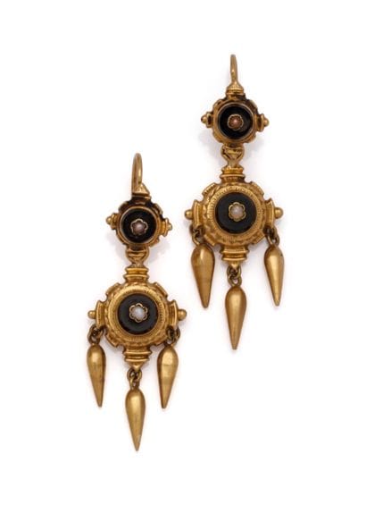 A pair of Napoleon III drop earrings in 18K...