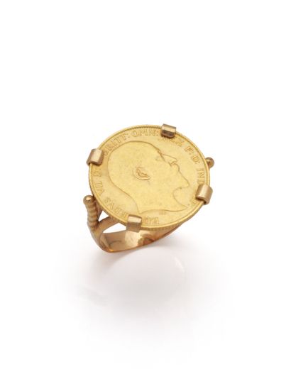 Bague porte-pièce en or jaune 18K (750/1000)...