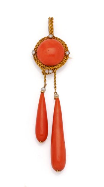 Large negligee brooch-pendant in 18K (750/1000)...