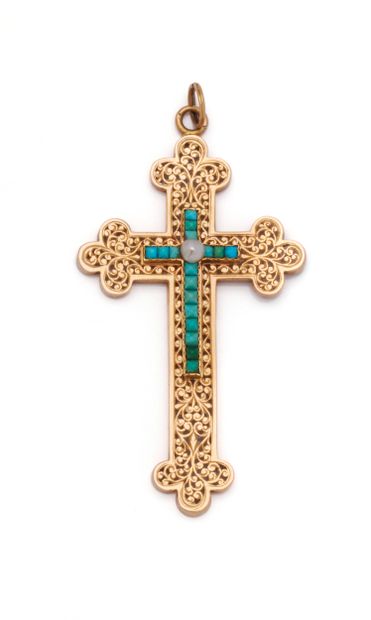 18K (750/1000) pink gold trefoiled cross...