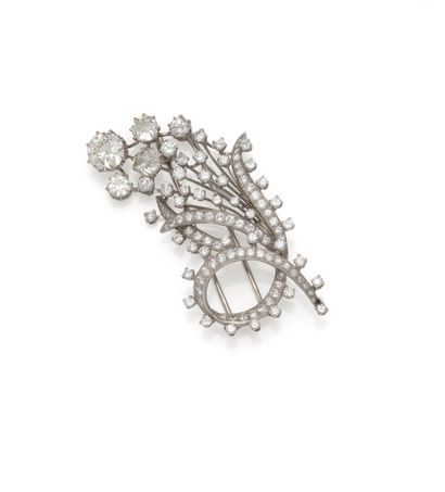 Grande broche gerbe en or gris 18K (750/1000)...