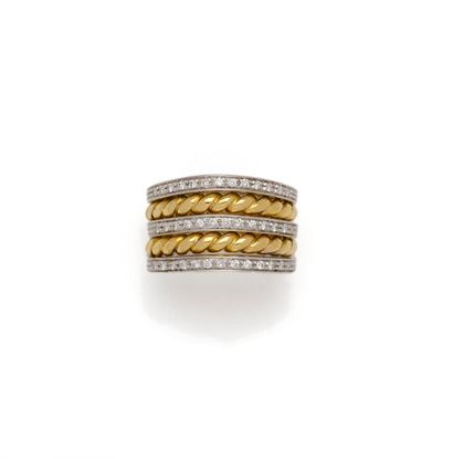 Bague bandeau en or deux tons 18K (750/1000)...