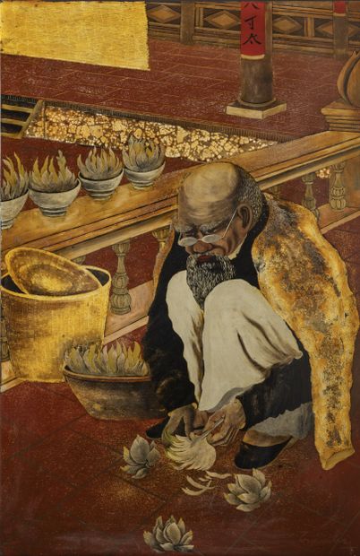 Van Ha TRAN (1911-1974)
Le Fleuriste
Laque
Signée...