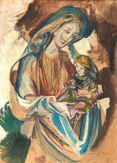 Ecole moderne vers 1940
Pieta
Huile sur carton
Signée...
