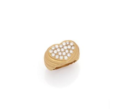 BAGUE-CHEVALIÈRE COEUR en or jaune 18K (750/1000)...