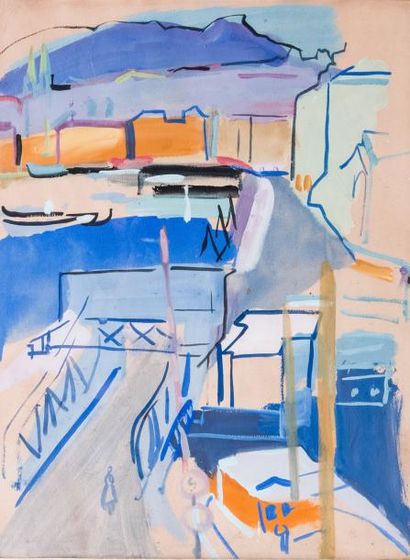 Pierre AMBROGIANI (1907-1985) 

Le port.?Gouache.?Signée...