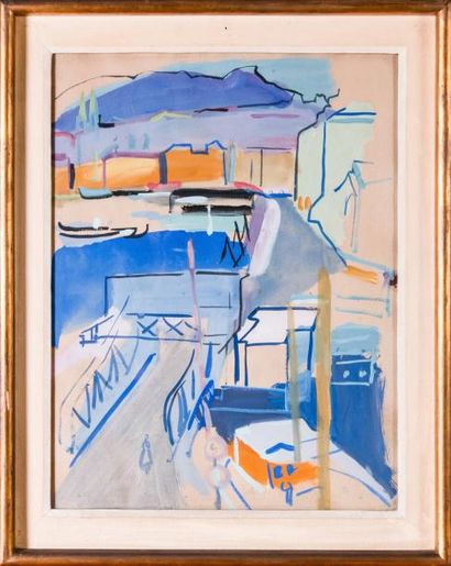 Pierre AMBROGIANI (1907-1985) 

Le port.?Gouache.?Signée...