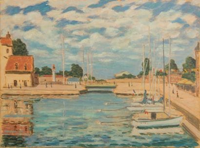 Guy PICHON (1933-2007) 

Bateau à quai. Huile...