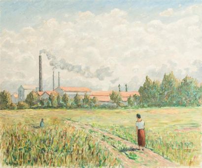 Guy PICHON (1933-2007) 

Paysage aux cheminées....
