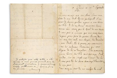 RACINE Jean (1639-1699)
L.A., Paris 10 septembre...
