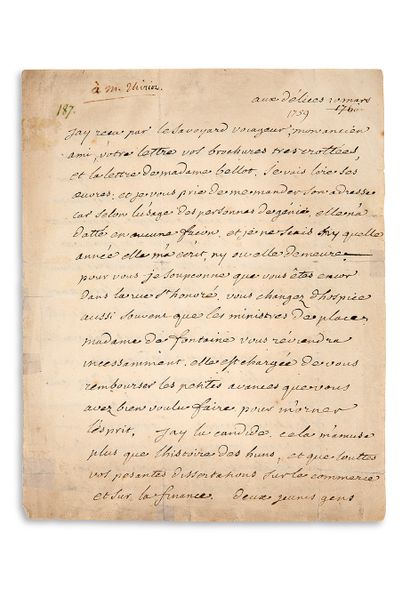 VOLTAIRE (1694-1778)
L.A.S. «V», aux Délices...