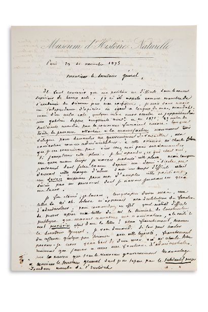 CHEVREUL Eugène (1786-1889)
L.A.S., 29 novembre...