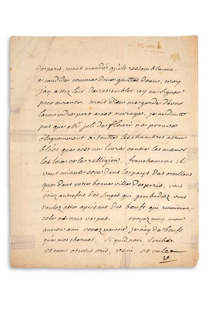 VOLTAIRE (1694-1778)
L.A.S. «V», aux Délices...