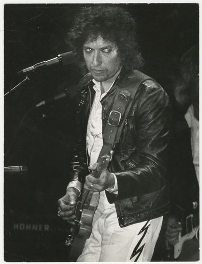 Bob DYLAN (born 1941). On stage, circa 1980....