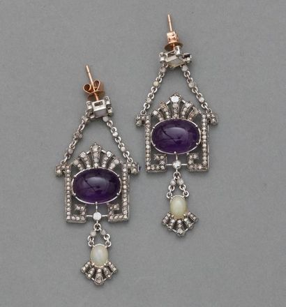 Pendants d'oreilles en or jaune 750MM et,...