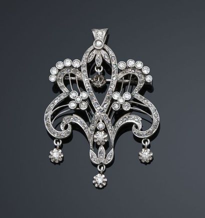 Broche - pendentif en or gris 750MM et, platine...