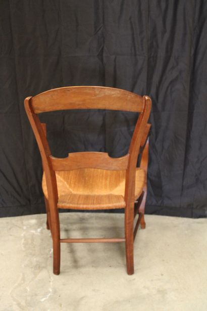 Wooden armchair with straw seat, openwork...