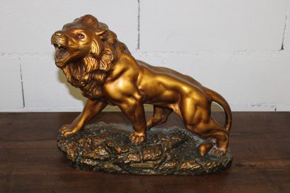 Ceramic roaring lion sculpture 46x39x15cm,...