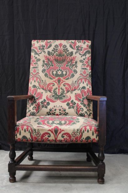 Armchair in exotic wood, seat and back in...