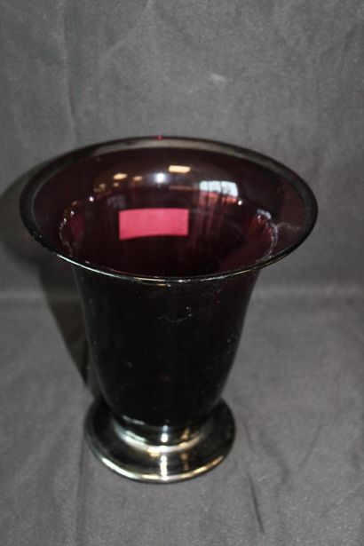 Purple and silver horn vase, signed FAIN...