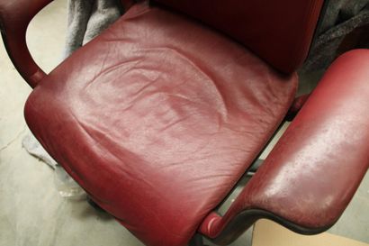 red leather office chair with castors