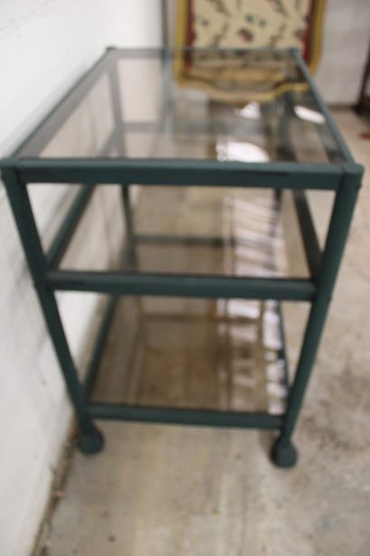 Wrought-iron rolling table with 3 vintage...