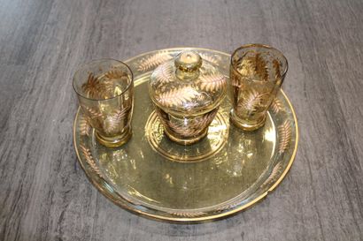 Service in amber glass and gilding, incomplete...