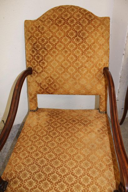 Armchair, yellow velvet, Louis XIII style,...