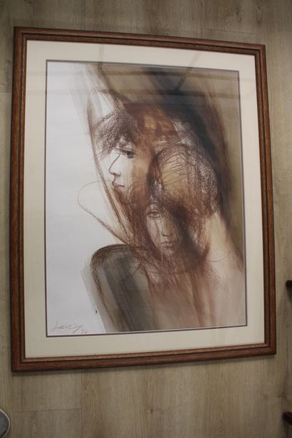 Pencil drawing, charcoal signature lower...