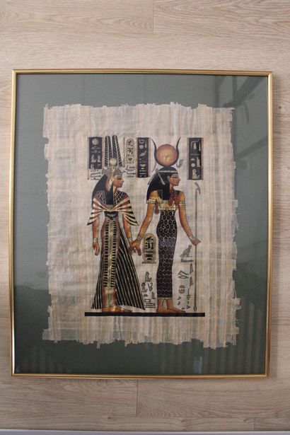 Papyrus under glass, Egyptian divinities,...
