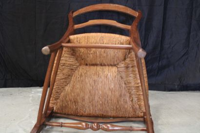Wooden armchair with straw seat, openwork...