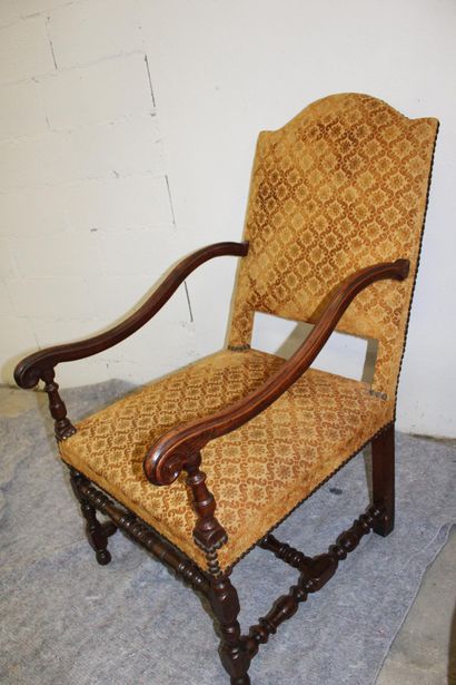 Armchair, yellow velvet, Louis XIII style,...