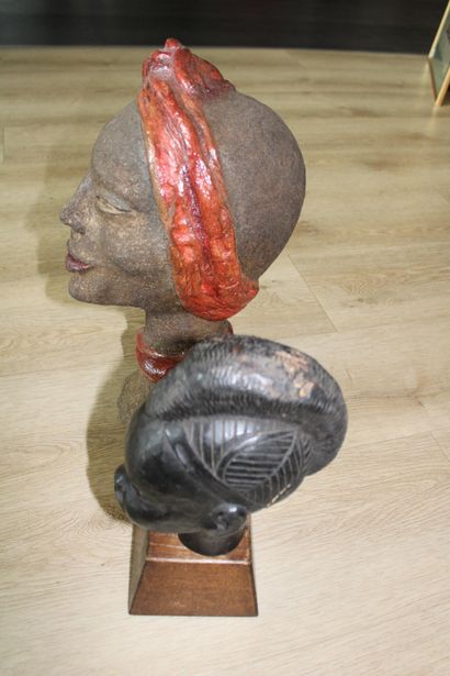 Two African statues, in exotic wood and mixed...
