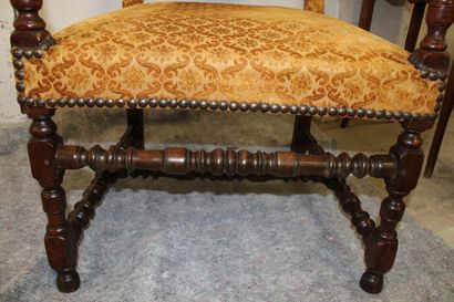 Armchair, yellow velvet, Louis XIII style,...