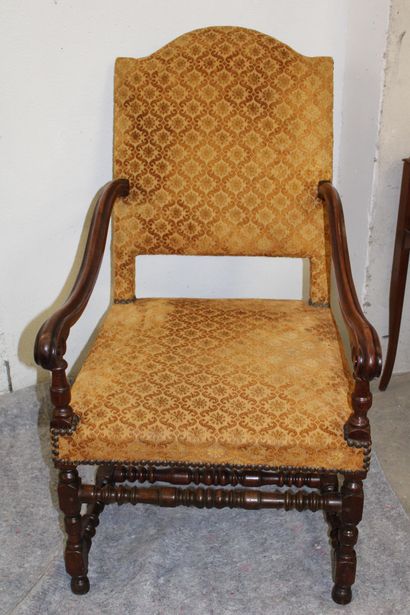 Armchair, yellow velvet, Louis XIII style,...