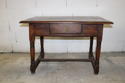 Solid wood rectangular table, central drawer...