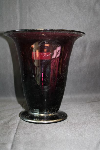 Purple and silver horn vase, signed FAIN...