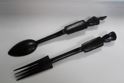 Pair of African cutlery, exotic wood 32 and...